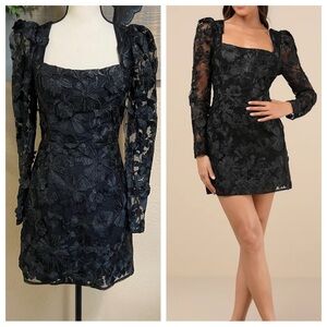 NWOT Lulus Masterfully Eloquent Black 3D Floral Mini Dress